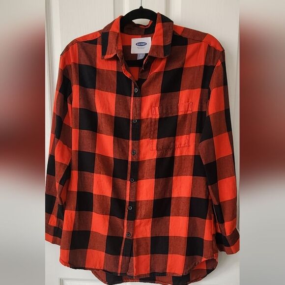 OLD NAVY Red and Black Button Flannel - Picture 1 of 4